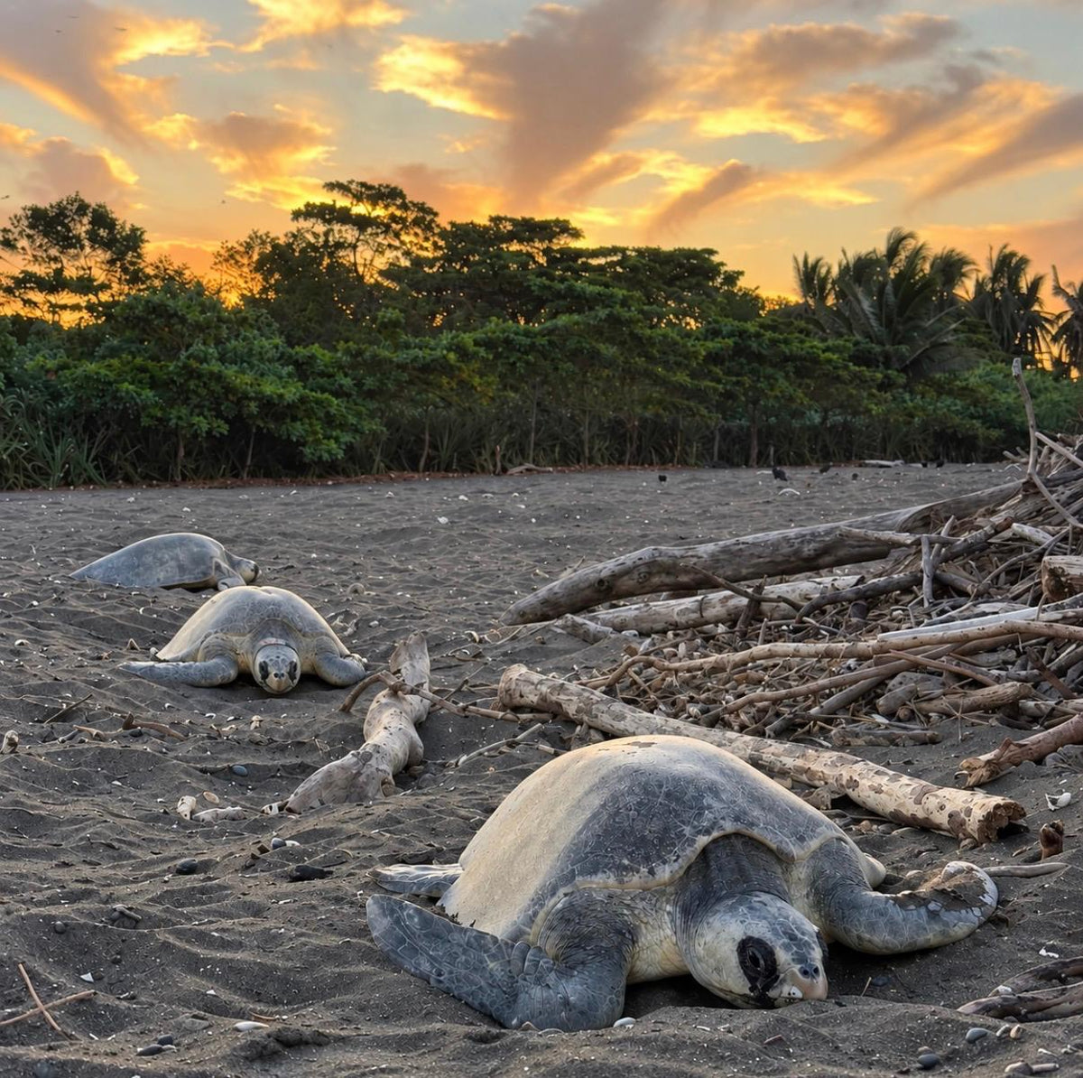 La ponte des tortues au Costa Rica, au coucher du soleil.
